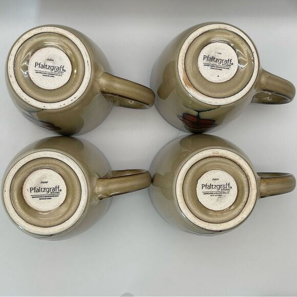 Pfaltzgraff Cream and Red Floral Dining Mugs- set of 4 - Picture 4 of 6